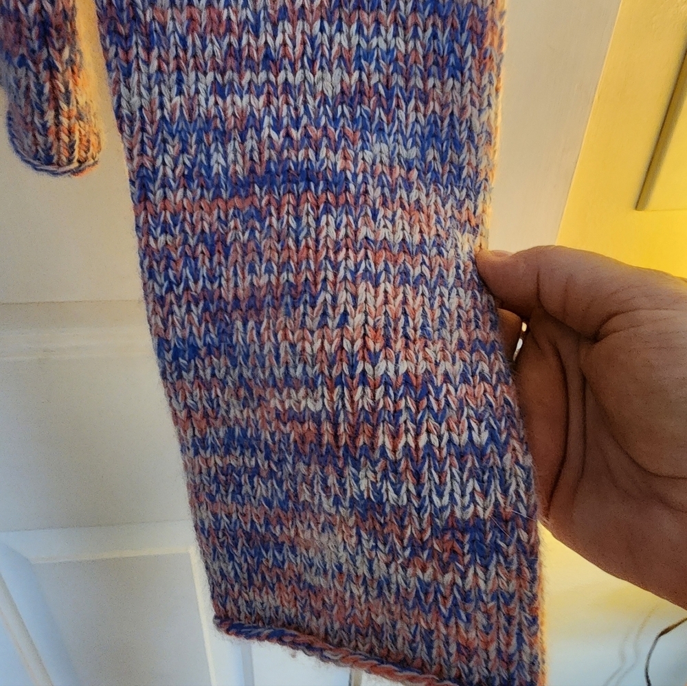 French Connection Double Breasted Mock Neck Sweater Blue Pink Spring Wool Angora - Picture 7 of 11